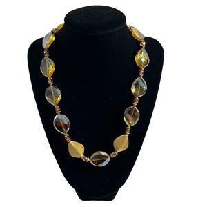 Yellow Aurora Borealis Gold Tone Faceted Beaded 19" Necklace Toggle Clasp